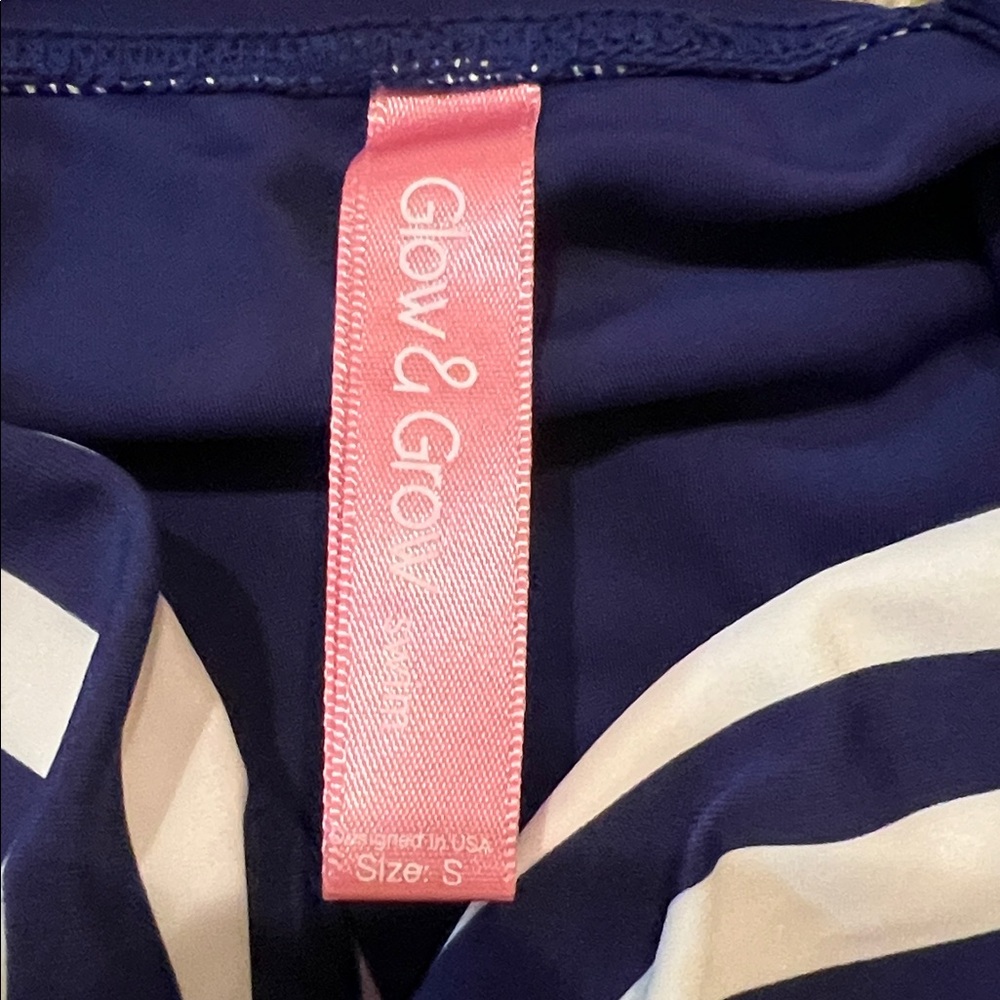 Glow & Grow Maternity Tankini Set S Navy White Striped Ruched Swim Top Bottom - Picture 2 of 6